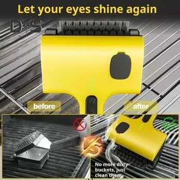 Беспроводная электрическая щетка для гриля с вращающейся головкой, 8 В, аккумуляторная щетка для чистки барбекю, щетина из нержавеющей стали, кабель Type-C, портативный гриль-бот для жёлтый