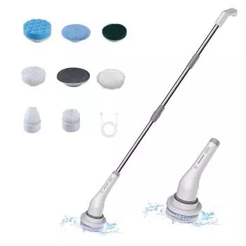 Беспроводная электрическая вращающаяся скруббер, 2 скорости, мощная щетка для очистки, скребок с 7 сменными щетками серый