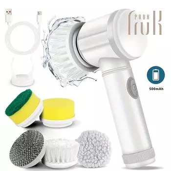 Беспроводная электрическая вращающаяся скрубберная машина с 5 щетками - универсальное чистящее средство для ванны, плитки, полов и т. д. - универсальный и эффективный инструмент для уборки дома белый