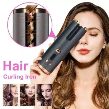 Беспроводная автоматическая плойка для волос с 6 регулируемыми температурами и таймером, перезаряжаемая, быстро нагревающаяся, портативная электрическая плойка для завивки волос, укладка волос серый/золотой