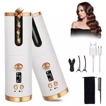 Беспроводная автоматическая щипцы для завивки волос Беспроводные щипцы для завивки волос USB Перезаряжаемый ЖК-дисплей Керамическая палочка для завивки волос Инструменты для укладки серый