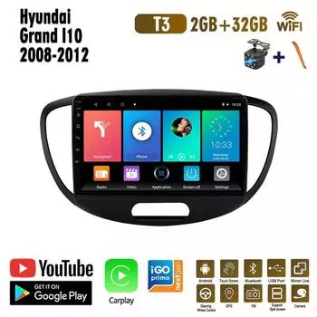 Беспроводная автомобильная магнитола на базе Android Carplay для Hyundai Grand I10 2008-2012, мультимедийный видеоплеер, GPS-навигация, WIFI, 2 + 32 ГБ 1+16GB