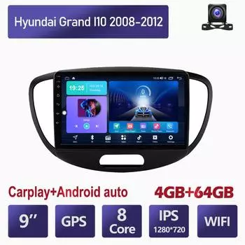 Беспроводная автомобильная магнитола на базе Android Carplay для Hyundai Grand I10 2008-2012, мультимедийный видеоплеер, GPS-навигация, WIFI, 4 + 64 ГБ 2+32GB