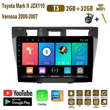 Беспроводная автомобильная магнитола на базе Android Carplay для Toyota Mark II JZX110 Verossa 2000-2007, мультимедийный видеоплеер, GPS-навигация, WIFI, 2 + 32 ГБ 1+16GB