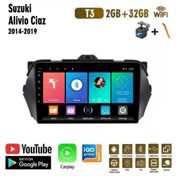 Беспроводная автомобильная магнитола на базе Android Carplay для Suzuki Alivio Ciaz2014-2019, мультимедийный видеоплеер, GPS-навигация, WIFI, 2 + 32 ГБ 1+16GB