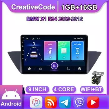 Беспроводная автомобильная стереосистема на базе Android Carplay для BMW X1 E84 2009-2012, мультимедийный видеоплеер, GPS-навигация, WIFI, 1 + 16 ГБ 1+16GB