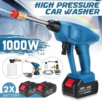 Беспроводная автомойка высокого давления 1000 Вт, 90 бар, 388VF, водяной пистолет-спрей, портативная стиральная машина, генератор пены для батареи Makit 18 В темно-синий