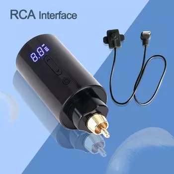 Беспроводная батарея для татуировки с интерфейсом RCA, быстрый запуск, 1400 мАч, беспроводной источник питания для татуировки, тип-C, перезаряжаемый с проводом управления чёрный