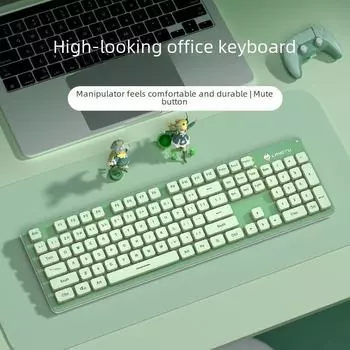 Беспроводная бесшумная мембранная клавиатура и мышь Langtu LT600 для игр и офисного использования Ice blue light silent upgraded edition чёрный