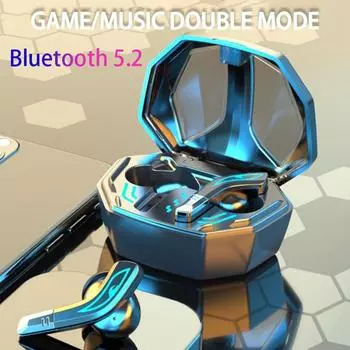 Беспроводная Bluetooth гарнитура 5.2, стереозвук, игровая Bluetooth-гарнитура с низкой задержкой, мини-наушники с шумоподавлением и микрофоном серебряный