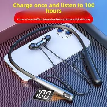 Беспроводная Bluetooth-гарнитура для шеи, висящая на шее, бег, сверхвысокая выносливость, шумоподавление, цифровой дисплей чёрный