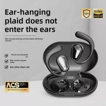 Беспроводная Bluetooth-гарнитура OWS с костной проводимостью, креплением-крючком, длительным сроком службы батареи и шумоподавлением для занятий спортом Advanced black [single ear digital display]