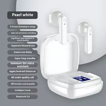 Беспроводная Bluetooth-гарнитура, полувставные наушники с шумоподавлением, интеллектуальный цифровой дисплей, сверхдолгое время работы от аккумулятора, спортивная гарнитура белый