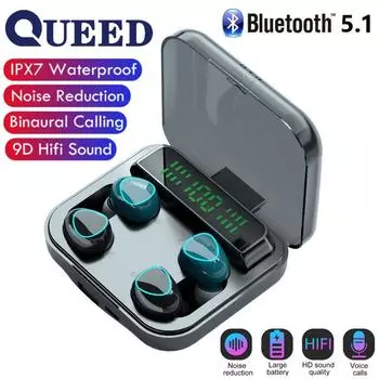 Беспроводная Bluetooth-гарнитура QUEED TWS 5.1 с двойным вызовом Power Touch чёрный