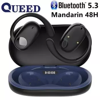 Беспроводная Bluetooth-гарнитура с экраном и шумоподавлением, подвесная открытая Bluetooth-гарнитура с открыванием ушей чёрный