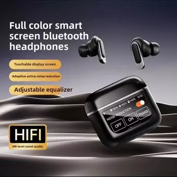 Беспроводная Bluetooth-гарнитура с активным шумоподавлением ANC, сверхдолгий срок службы, интеллектуальный цветной экран, светодиодный сенсорный экран чёрный