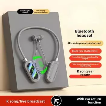 Беспроводная Bluetooth-гарнитура с цифровым дисплеем, долгий режим ожидания, подвесная шейная гарнитура с функцией возврата уха K Song Live чёрный