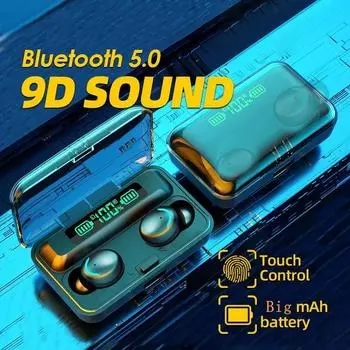 Беспроводная Bluetooth-гарнитура с двумя наушниками, цифровым дисплеем и сенсорным управлением F9-5C (small battery) чёрный