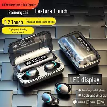 Беспроводная Bluetooth-гарнитура с двумя наушниками, шумоподавлением, малой задержкой и длительным временем автономной работы для спорта, бега, музыки, игр и киберспорта. чёрный