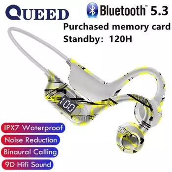 Беспроводная Bluetooth-гарнитура с костной проводимостью граффити и номер карты с изображением беспроводной гарнитуры с подвесным ухом