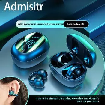 Беспроводная Bluetooth-гарнитура с костной проводимостью, шумоподавлением, ушной зажим, цифровой дисплей, длительный срок службы чёрный