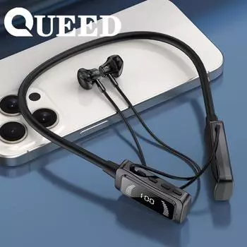 Беспроводная Bluetooth-гарнитура с креплением на шее, цифровым дисплеем и сверхдлительным режимом ожидания красный