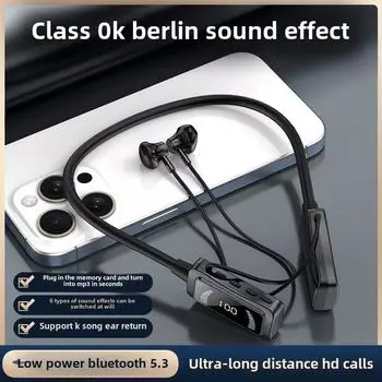 Беспроводная Bluetooth-гарнитура с креплением на шею с цифровым дисплеем, с длительным временем ожидания, с креплением на шею, с заушным креплением чёрный