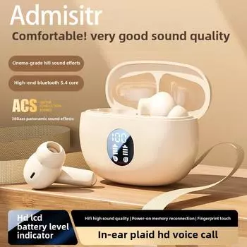 Беспроводная Bluetooth-гарнитура с мини-вкладышами, долговечная, спортивная, с шумоподавлением, универсальная, с цифровым дисплеем чёрный