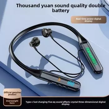 Беспроводная Bluetooth-гарнитура с оголовьем через шею, кристально-цифровой дисплей, сверхдлительное время ожидания, шейная гарнитура, унисекс, спортивные наушники чёрный