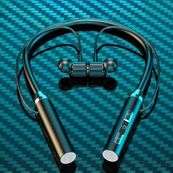 Беспроводная Bluetooth-гарнитура с подвесным шейным креплением, спортивные бинауральные наушники-вкладыши, подвесной тип, сверхдлительный срок службы в режиме ожидания чёрный