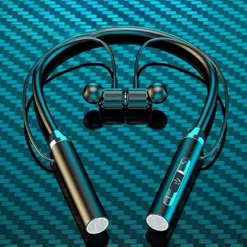 Беспроводная Bluetooth-гарнитура с подвесным шейным креплением, спортивные бинауральные наушники-вкладыши, подвесной тип, сверхдлительный срок службы в режиме ожидания чёрный