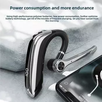 Беспроводная Bluetooth-гарнитура с подвесным ушным вкладышем, сверхдолгий срок службы, шумоподавление, костная проводимость, для вождения, для бизнеса, одно ухо чёрный