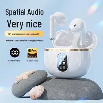 Беспроводная Bluetooth-гарнитура с полувставными наушниками и цифровым дисплеем — универсальная для Apple и Android, идеально подходит для бега и занятий спортом. белый