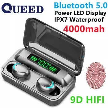 Беспроводная Bluetooth-гарнитура со светодиодной подсветкой и сенсорным дисплеем для упражнений TWS Dual Ear 5.0 чёрный