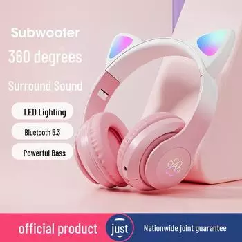 Беспроводная Bluetooth-гарнитура STN28PRO Cat Ear — градиентные цвета, светящиеся, складные, игровые наушники с креплением на голове STN-28PRO белый/фиолетовый