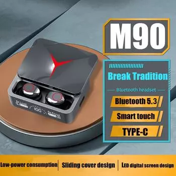 Беспроводная Bluetooth-гарнитура TWS M90 со светодиодным дисплеем, стерео басы, сенсорное управление, наушники с микрофоном, Bluetooth-наушники для IPhone, беспроводные наушники чёрный