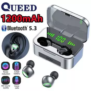 Беспроводная Bluetooth-гарнитура TWS с большим экраном, интеллектуальный номер, отображаемый ухо-ухо, дыхательный светильник, спортивная гарнитура чёрный