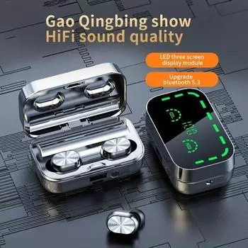 Беспроводная Bluetooth-гарнитура YD05 TWS с зарядным устройством, шумоподавляющие светодиодные наушники с микрофоном, беспроводные наушники Bluetooth чёрный