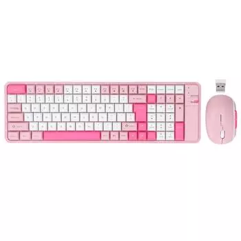 Беспроводная Bluetooth клавиатура и мышь, двойной режим, 100 клавиш, игровая клавиатура, набор с мышкой 1600 точек на дюйм розовый