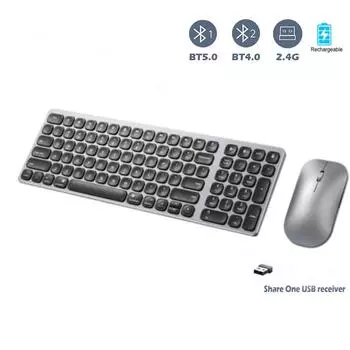 Беспроводная Bluetooth-клавиатура и мышь, комбинированная перезаряжаемая клавиатура и мышь с синхронизацией нескольких устройств для игровых ПК, ноутбуков, настольных компьютеров
