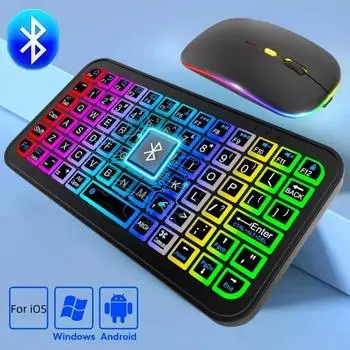 Беспроводная Bluetooth-клавиатура Мини-клавиатуры RGB Перезаряжаемая красочная подсветка 87 клавиш Без звука Офисная клавиатура для IOS Android Windows Tablet iPad Air Only keyboard