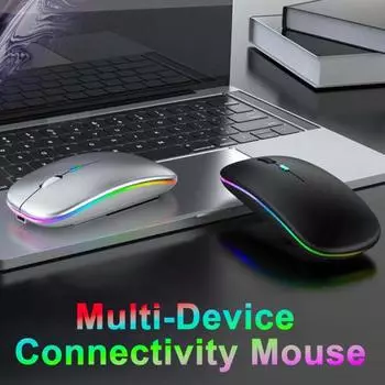 Беспроводная Bluetooth-совместимая мышь, перезаряжаемая мышь для ноутбука со светодиодной подсветкой, USB 2.4G, двойной режим чёрный