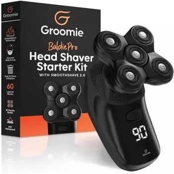 Беспроводная бритва BaldiePro SmoothShave Blade 2.0 с щеточкой для чистки, в комплект входят кабель для зарядки и руководство пользователя, стартовый набор BaldiePro