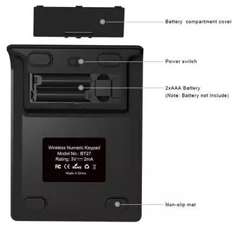 Беспроводная цифровая клавиатура 2.4G для бухгалтерского учета на ноутбуках и настольных компьютерах чёрный