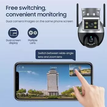 Беспроводная домашняя камера видеонаблюдения, цветная камера ночного видения, автоматическое слежение, 2 МП, 2*1080P, PTZ, Wi-Fi, уличная камера с двумя объективами