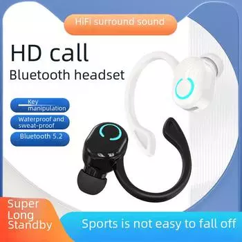 Беспроводная гарнитура Bluetooth 5.2 с заушным креплением 2023 года: Длительный срок службы батареи, водонепроницаемость, мощные басы, спортивные наушники OPP bag белый