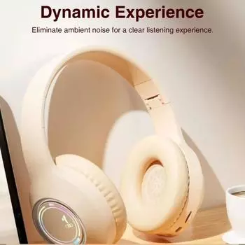 Беспроводная гарнитура с накладными наушниками и подсветкой RGB для использования на мобильном телефоне чёрный