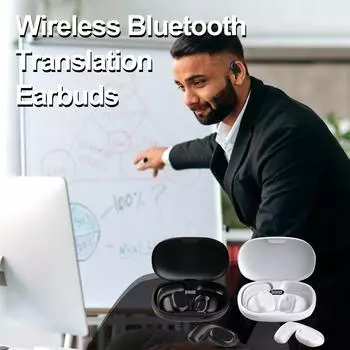 Беспроводная гарнитура с переводом на 144 языка, беспроводная гарнитура Bluetooth и шумоподавлением One Size чёрный