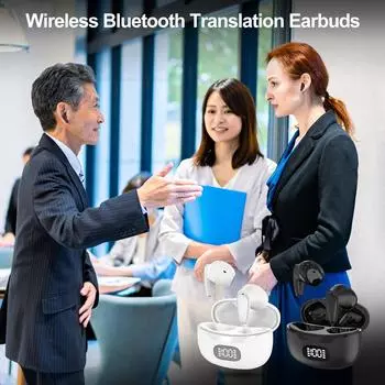 Беспроводная гарнитура с переводом на 144 языка, беспроводная гарнитура Bluetooth и шумоподавлением One Size чёрный