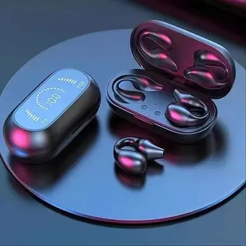 Беспроводная гарнитура с зажимом для ушей Мини-гарнитура BT для езды на велосипеде, вождения и бега. Дизайн с открытым ухом, цифровой дисплей, качество звука HIFI. чёрный